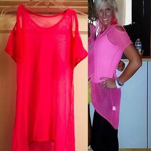 Zumba®️ Neon Pink Mesh Cold Shoulder High Low Top